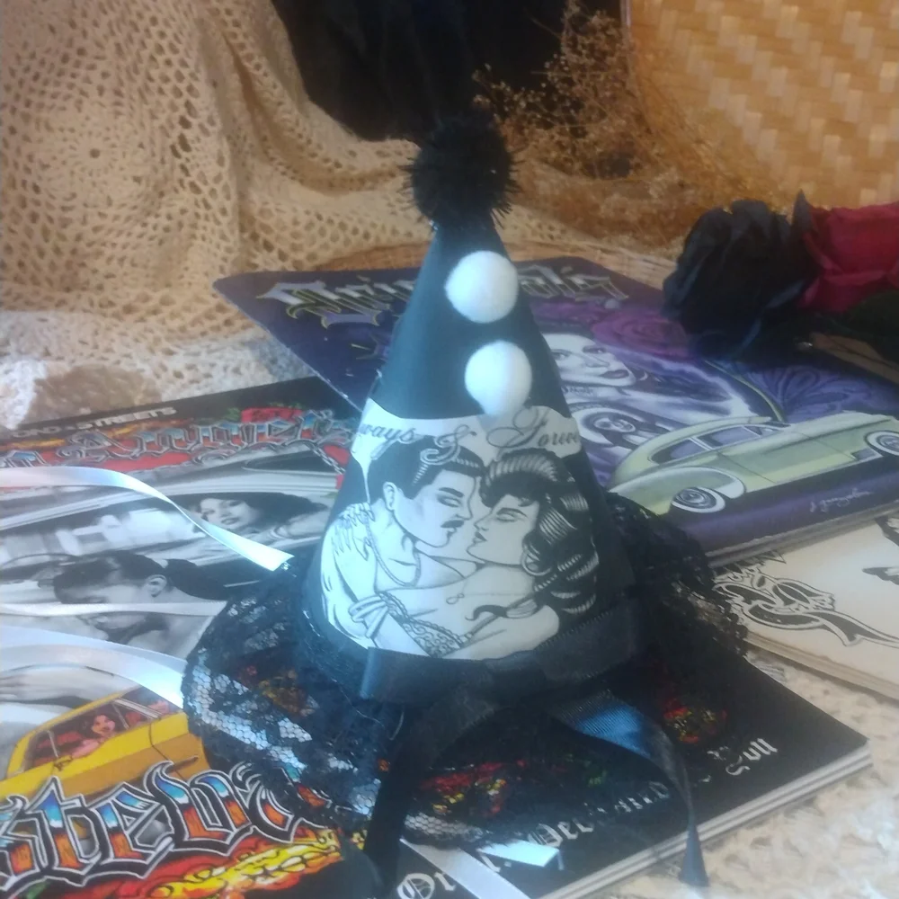 Black Party Hat with Gothic Design